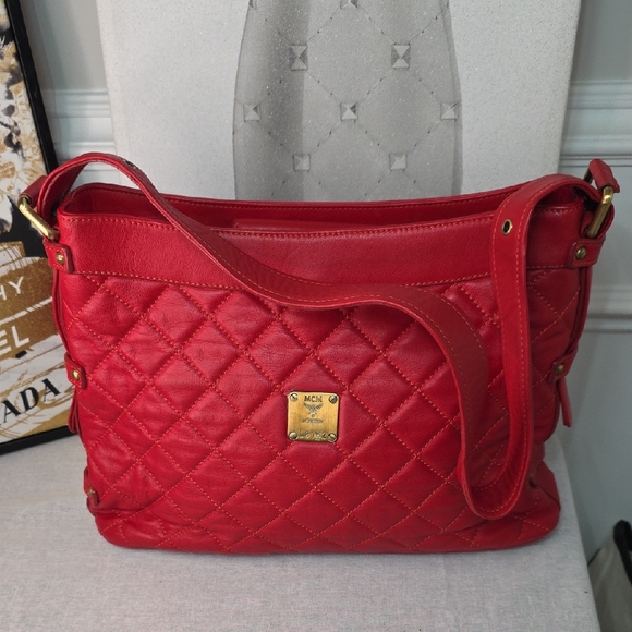 MCM Handbags - MCM Red Quilted Shoulder Bag EUC